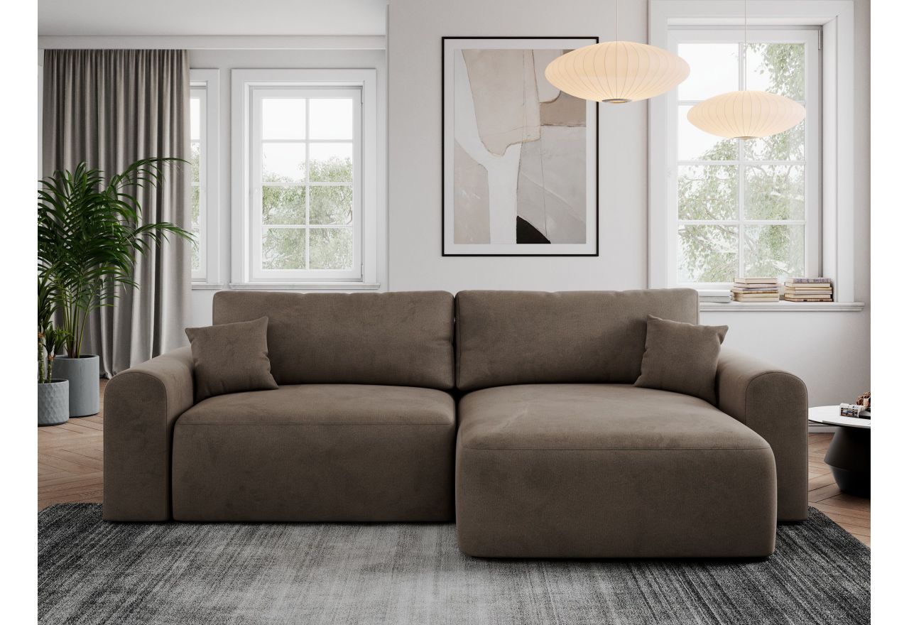 Narożnik NELSON L - uniwersalny - brązowy, welwet