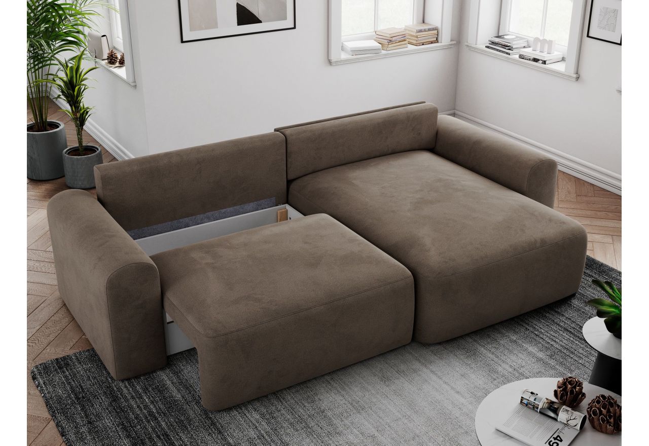 Narożnik NELSON L - uniwersalny - brązowy, welwet