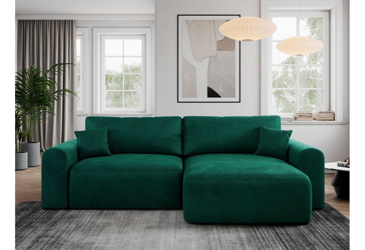 Narożnik NELSON L - uniwersalny - ciemnozielony, welwet