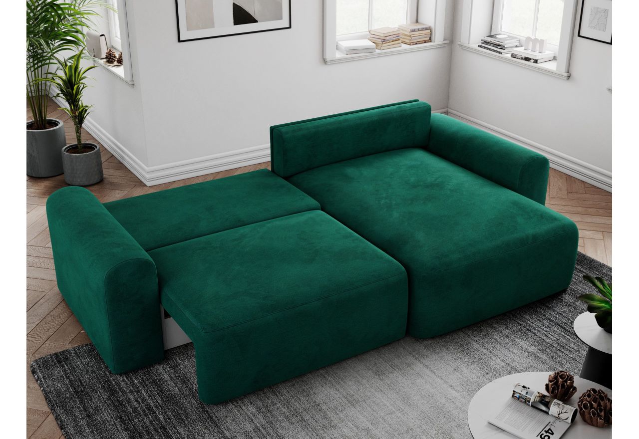 Narożnik NELSON L - uniwersalny - ciemnozielony, welwet