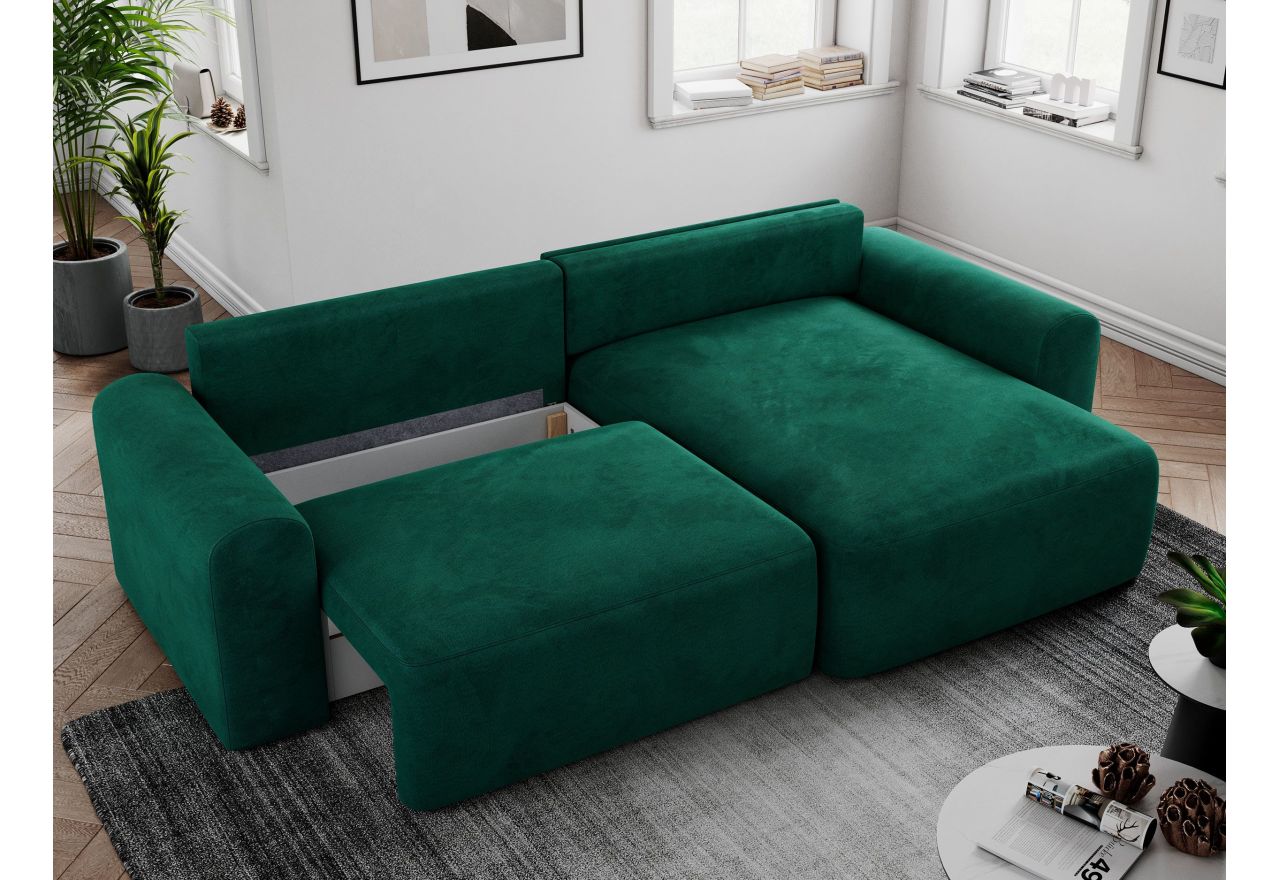 Narożnik NELSON L - uniwersalny - ciemnozielony, welwet