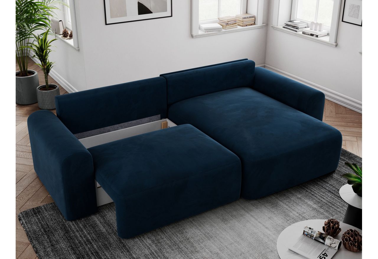 Narożnik NELSON L - uniwersalny - ciemnoniebieski, welwet