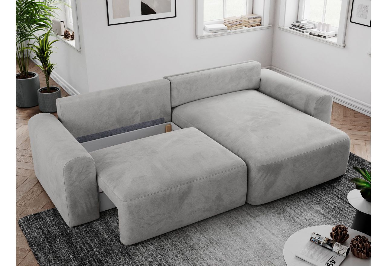 Narożnik NELSON L - uniwersalny - jasnoszary, welwet