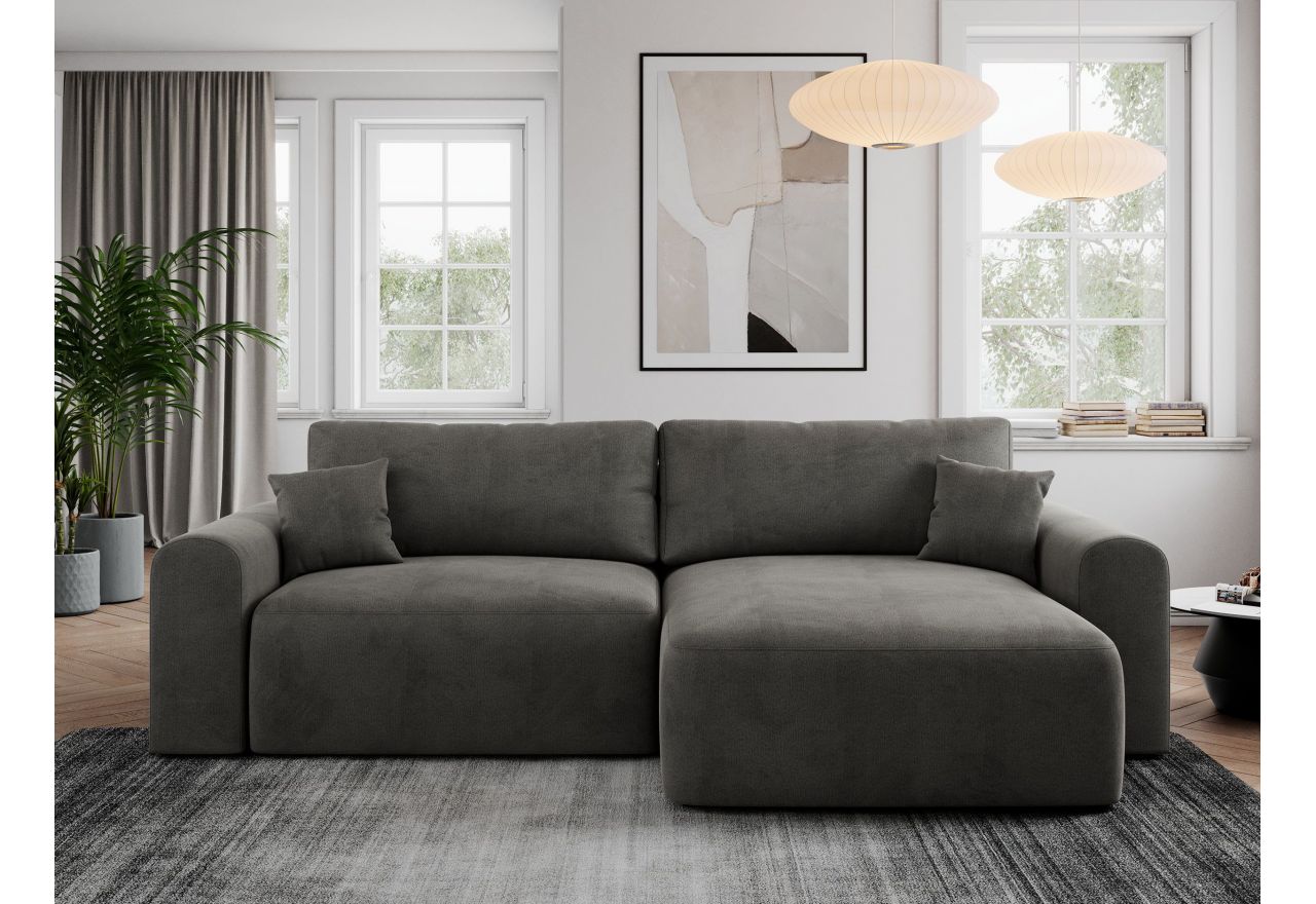 Narożnik NELSON L - uniwersalny - ciemnoszary, welwet