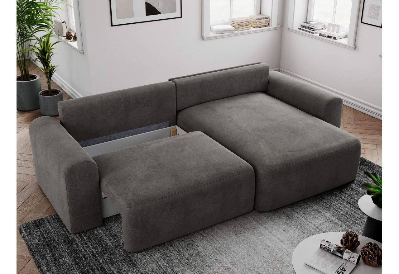 Narożnik NELSON L - uniwersalny - ciemnoszary, welwet