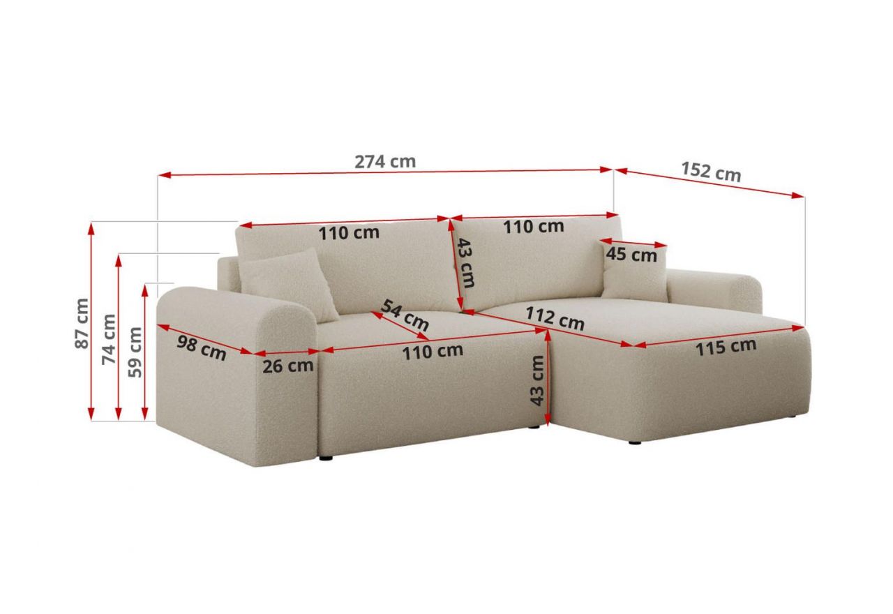 Narożnik NELSON L - uniwersalny - beżowy, boucle