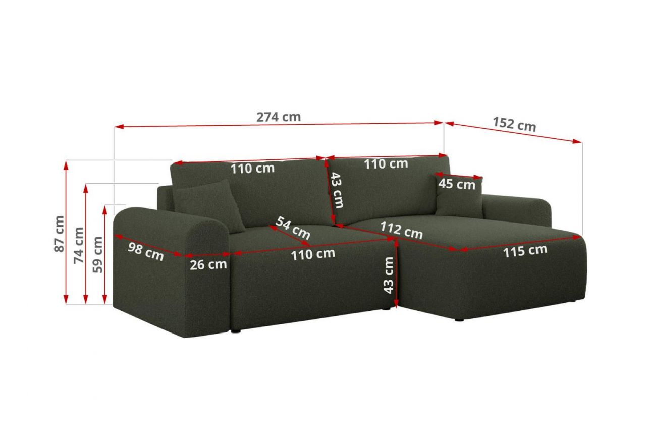 Narożnik NELSON L - uniwersalny - ciemnozielony, boucle