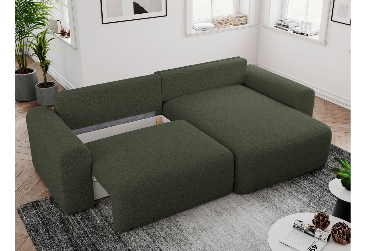 Narożnik NELSON L - uniwersalny - ciemnozielony, boucle