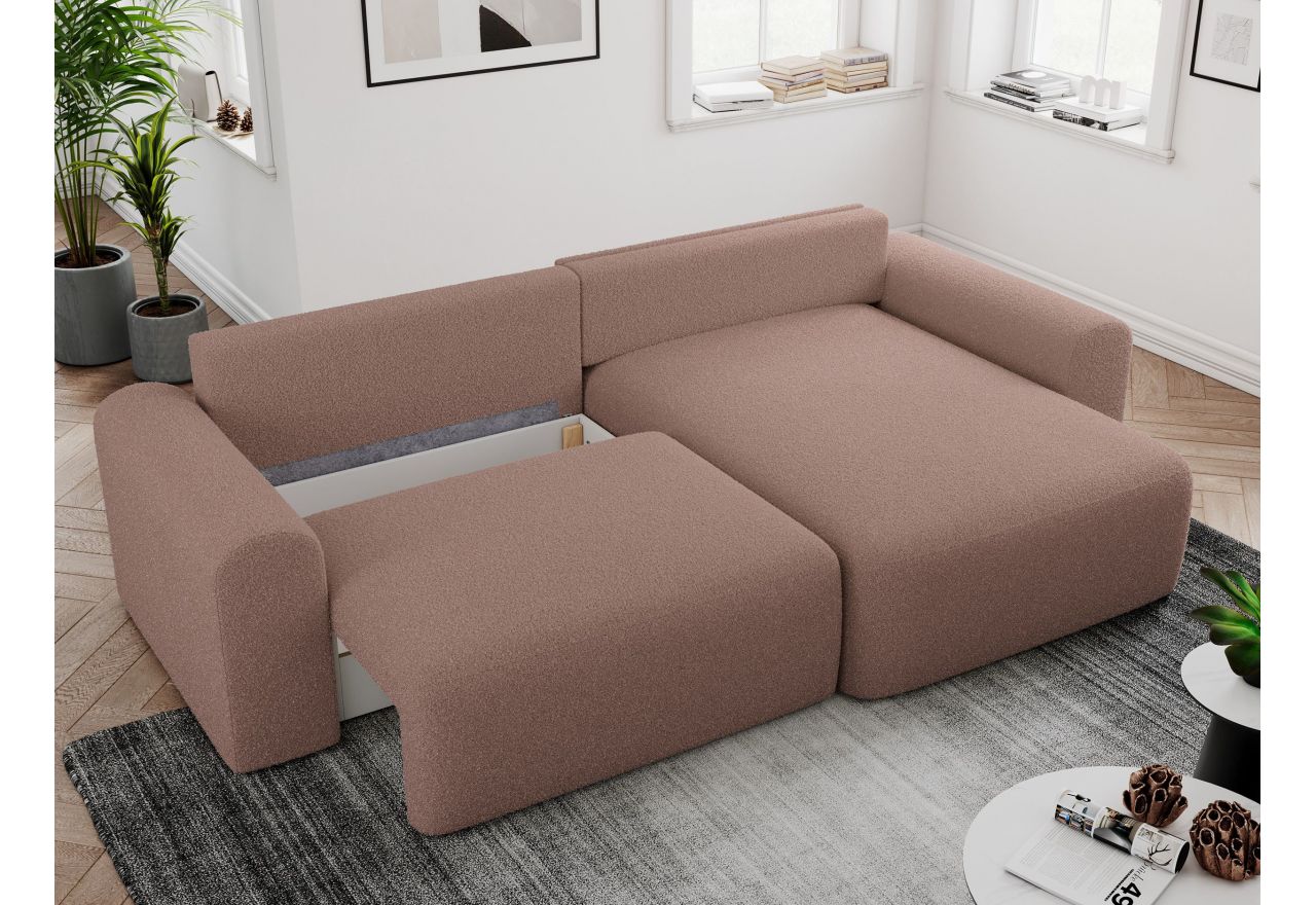 Narożnik NELSON L - uniwersalny - różowy, boucle