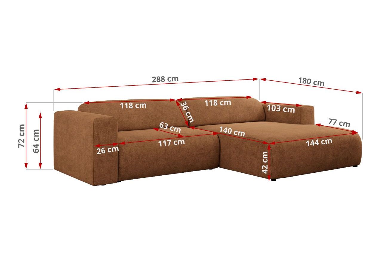 Narożnik PASADENA L - strona prawa - pomarańczowy, struktura