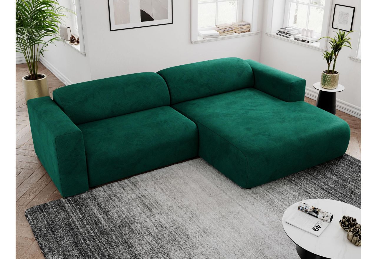 Narożnik PASADENA L - strona prawa - ciemnozielony, welwet