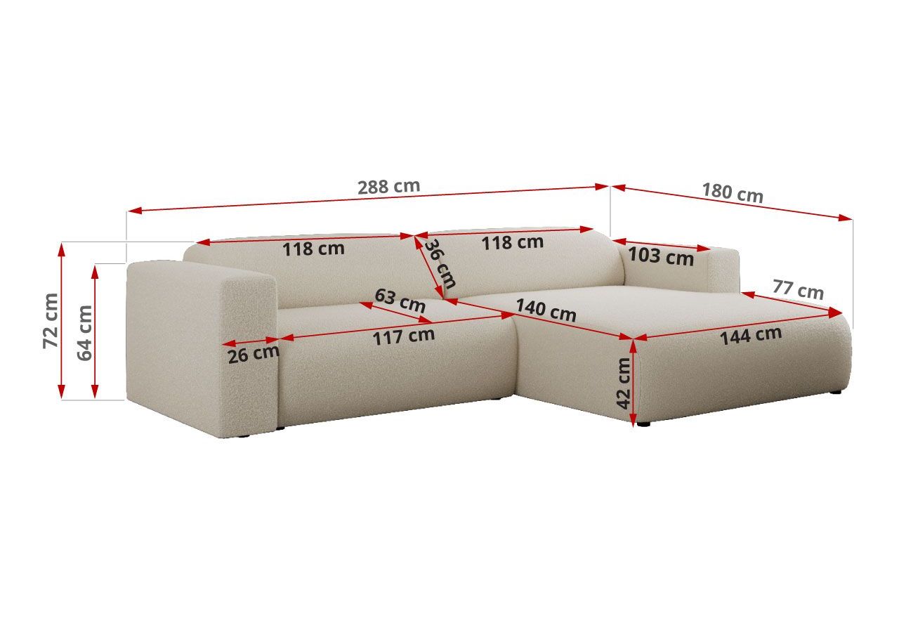 Narożnik PASADENA L - strona prawa - beżowy, boucle