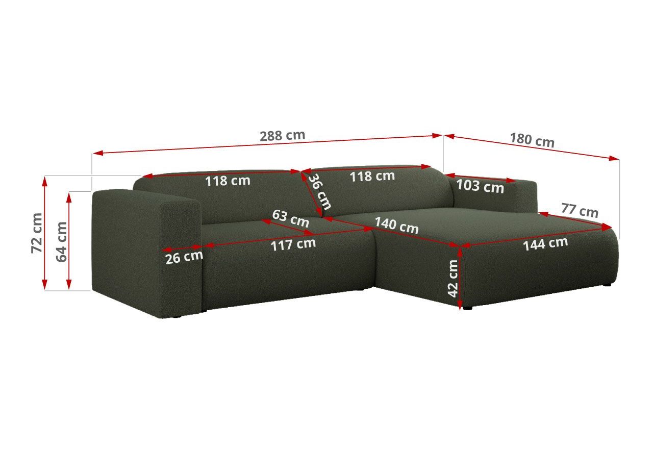 Narożnik PASADENA L - strona prawa - ciemnozielony, boucle