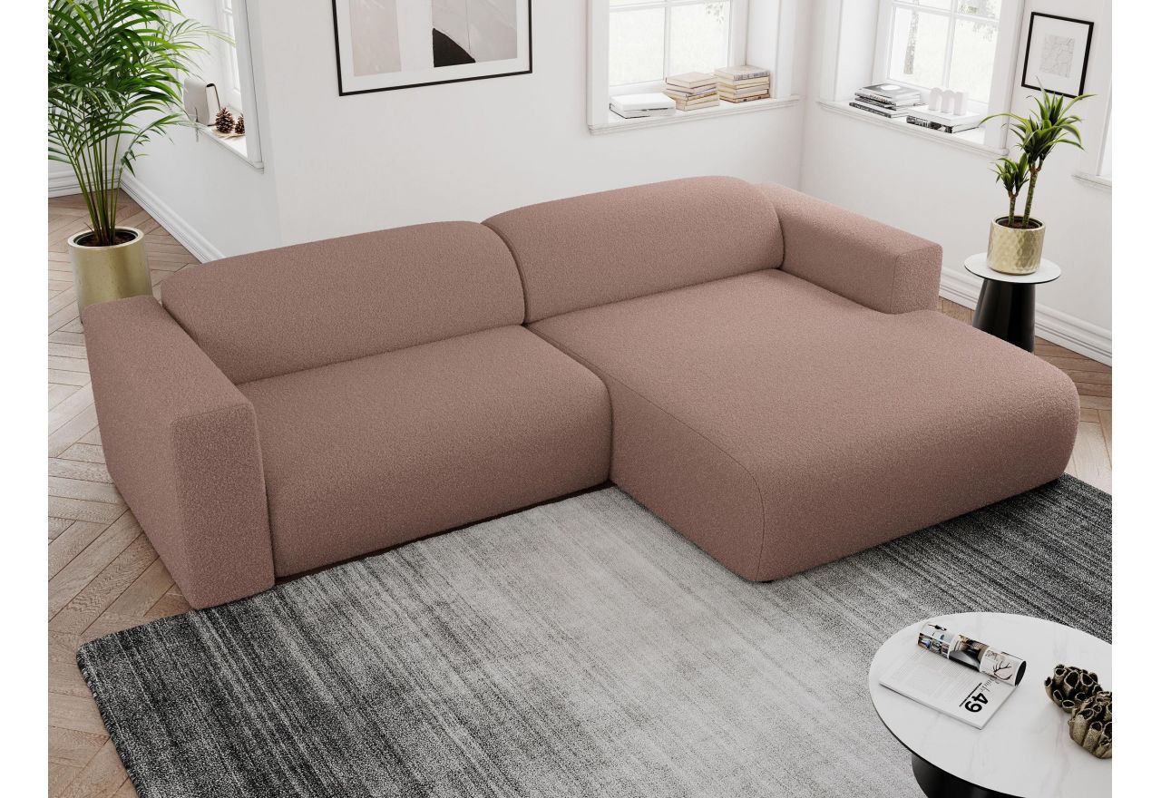 Narożnik PASADENA L - strona prawa - różowy, boucle