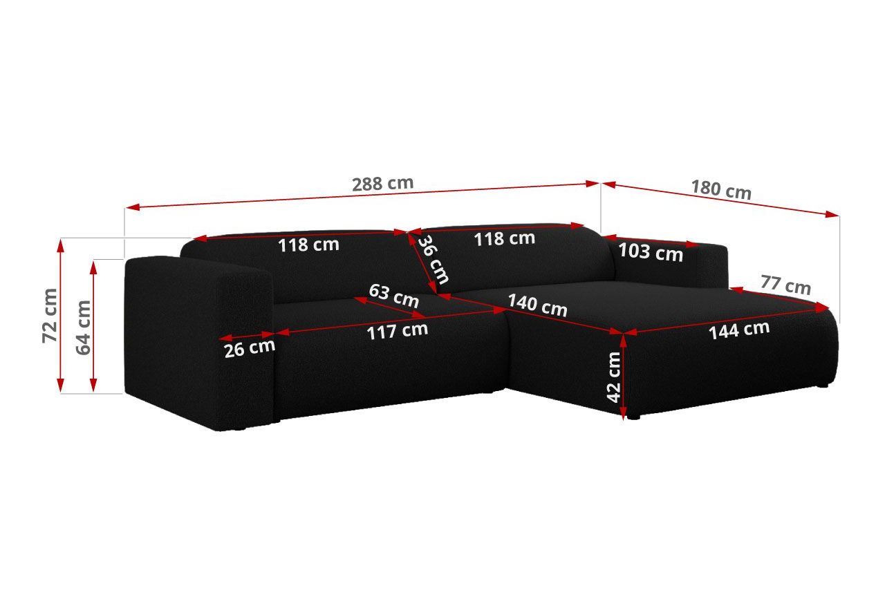 Narożnik PASADENA L - strona prawa - czarny, boucle