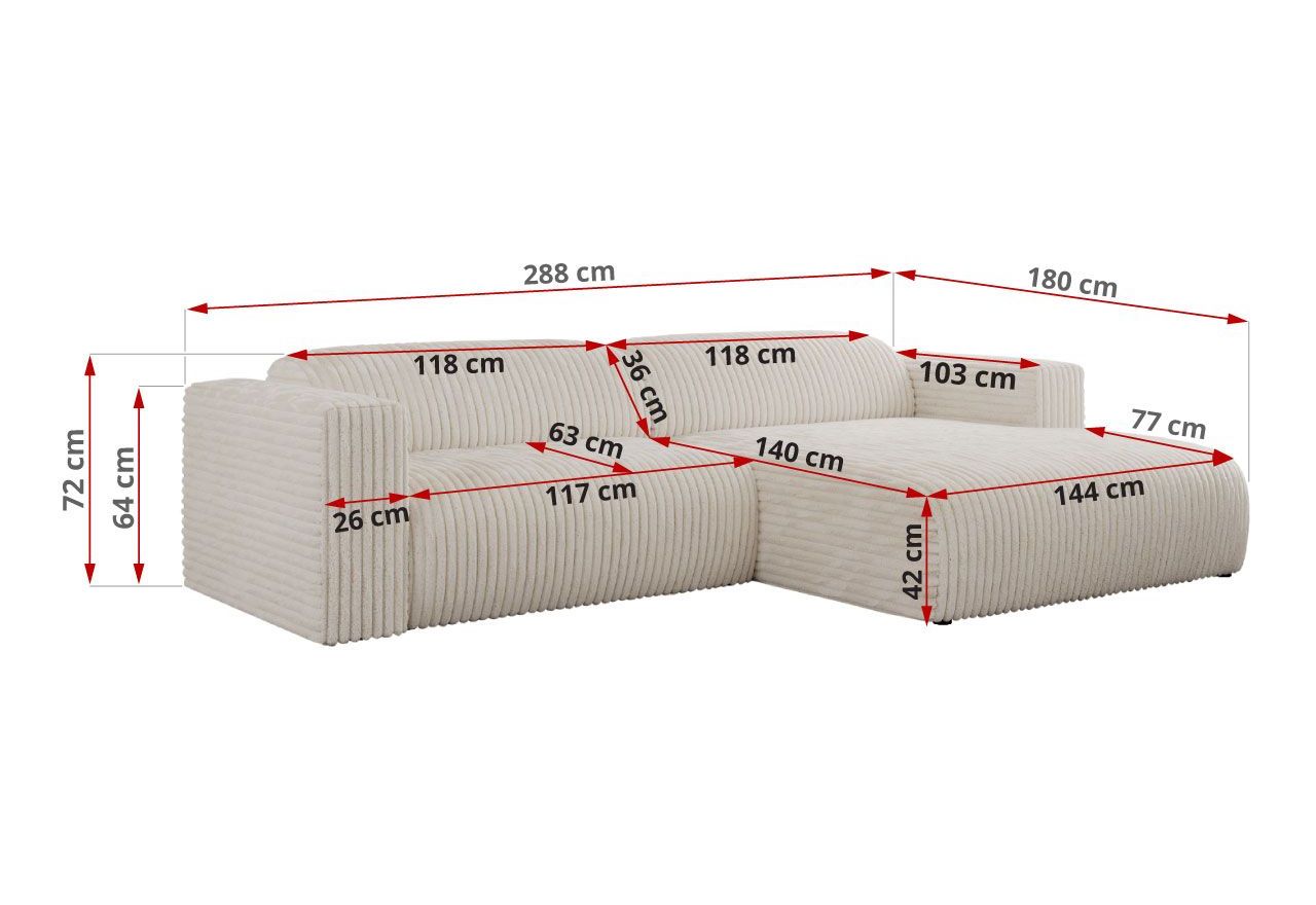 Narożnik PASADENA L - strona prawa - beżowy, sztruks