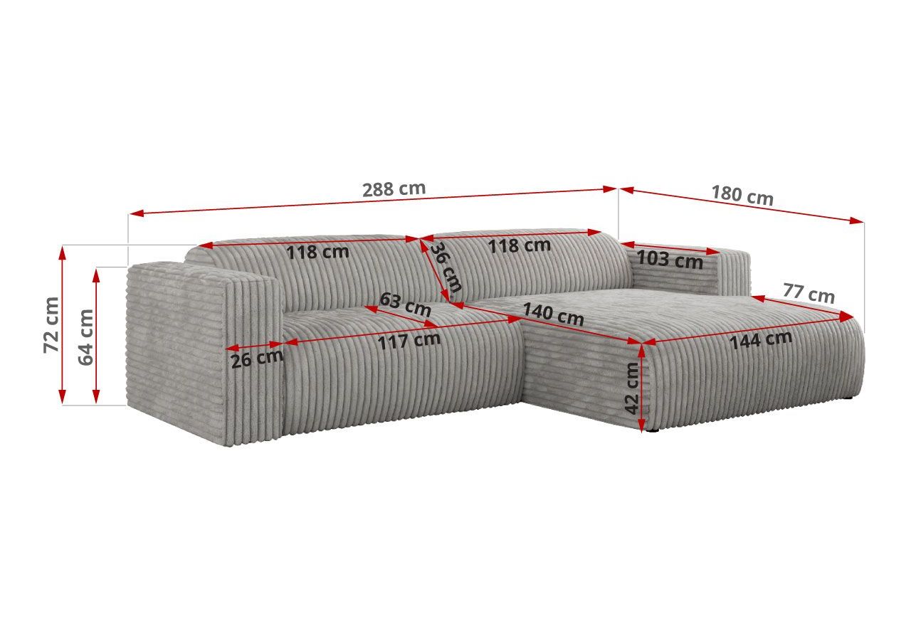 Narożnik PASADENA L - strona prawa - jasnoszary, sztruks