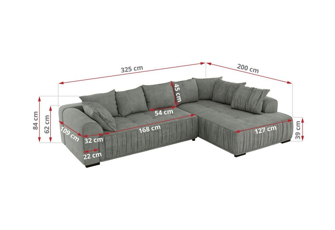 Narożnik ORTA L - strona lewa - szary, struktura