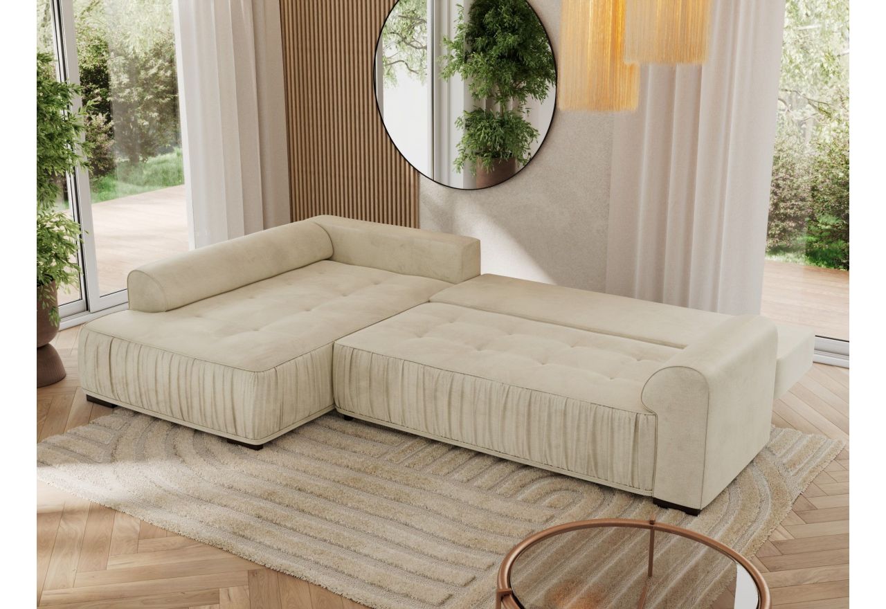 Narożnik ORTA L - strona lewa - beżowy, welwet