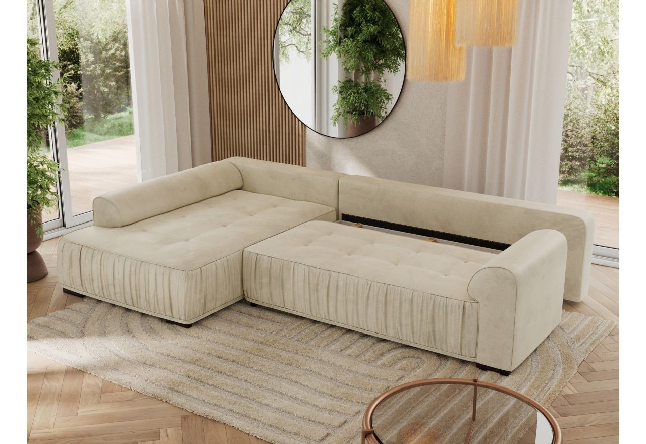 Narożnik ORTA L - strona lewa - beżowy, welwet