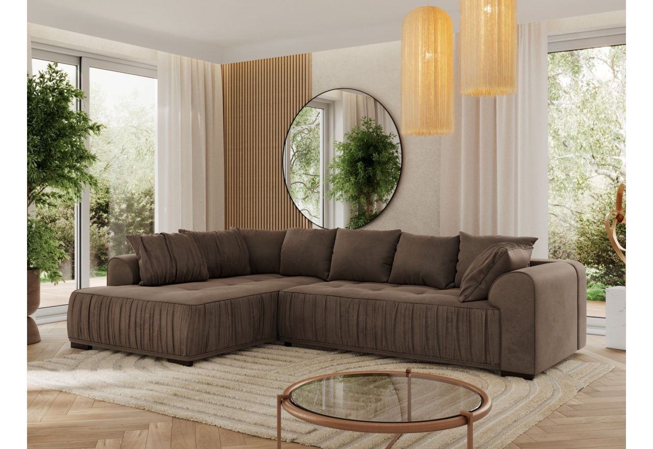 Narożnik ORTA L - strona lewa - brązowy, welwet