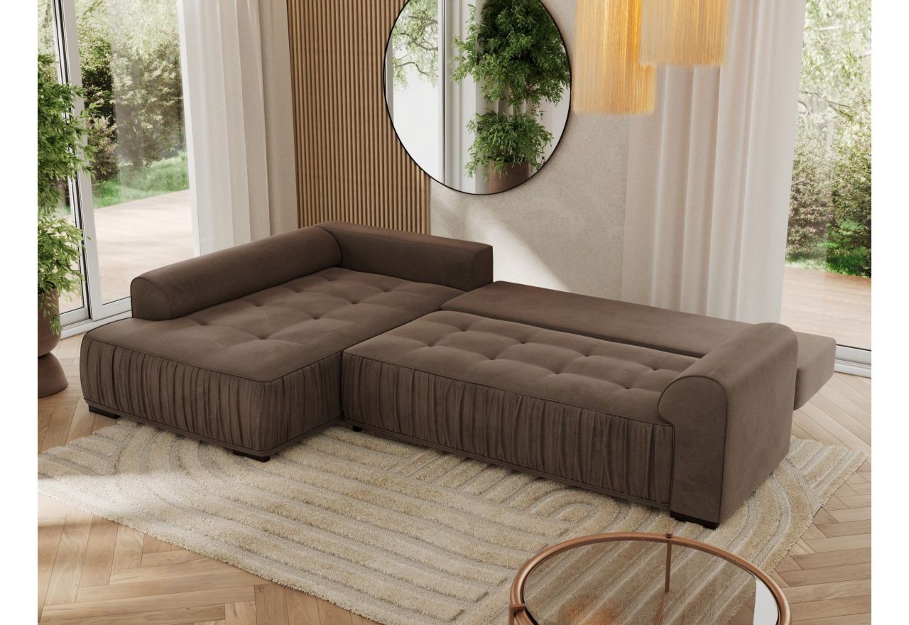 Narożnik ORTA L - strona lewa - brązowy, welwet