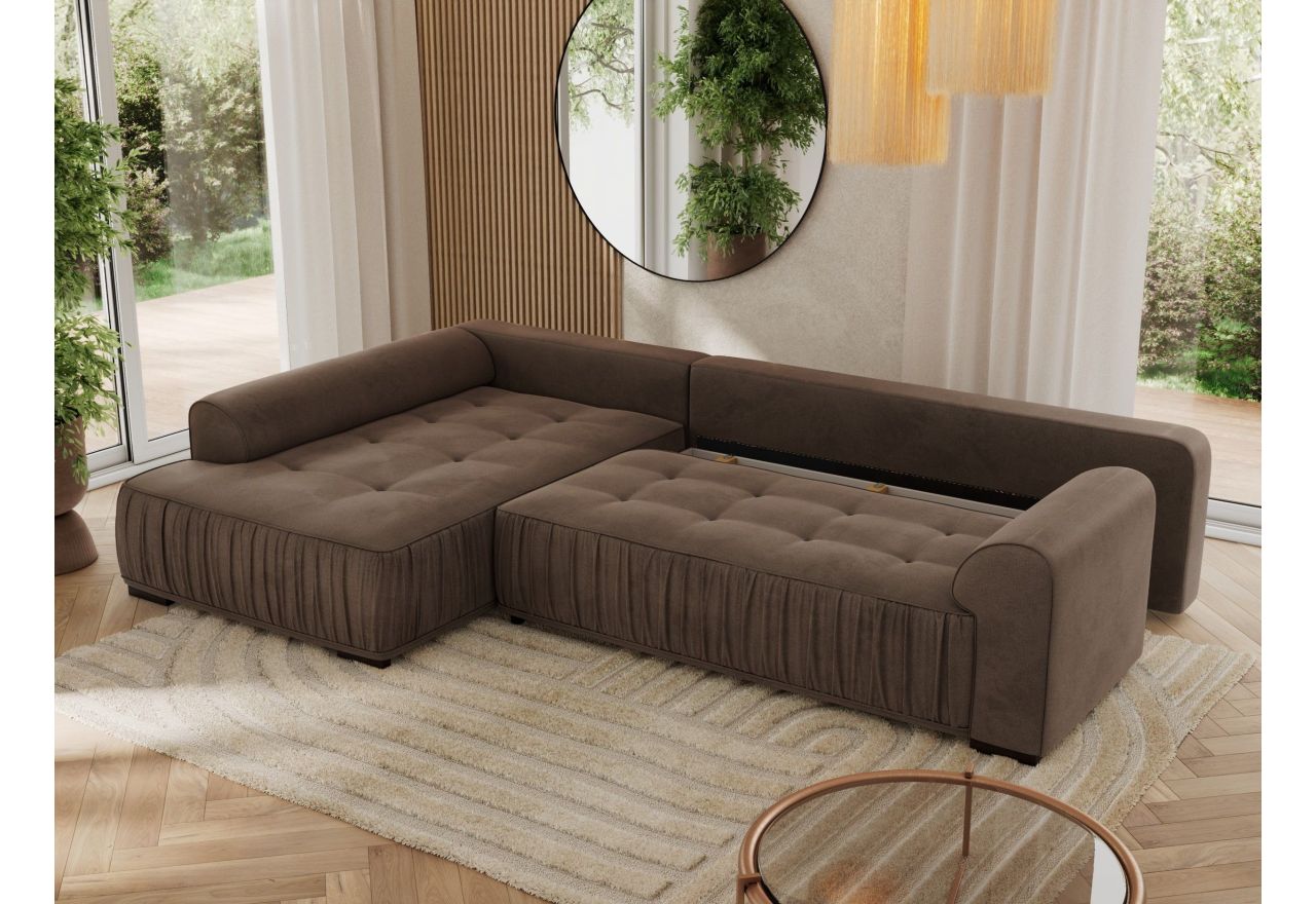 Narożnik ORTA L - strona lewa - brązowy, welwet