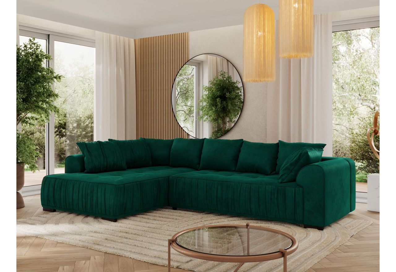 Narożnik ORTA L - strona lewa - ciemnozielony, welwet