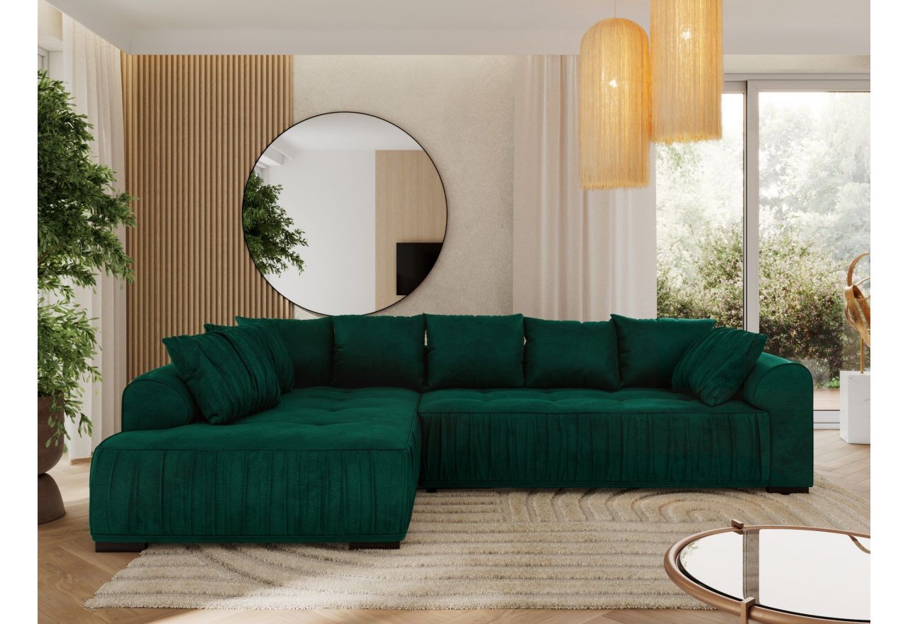 Narożnik ORTA L - strona lewa - ciemnozielony, welwet