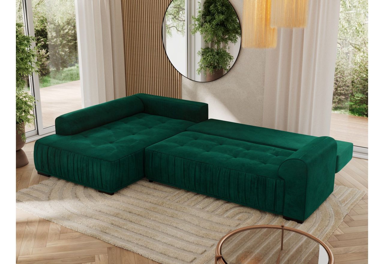 Narożnik ORTA L - strona lewa - ciemnozielony, welwet