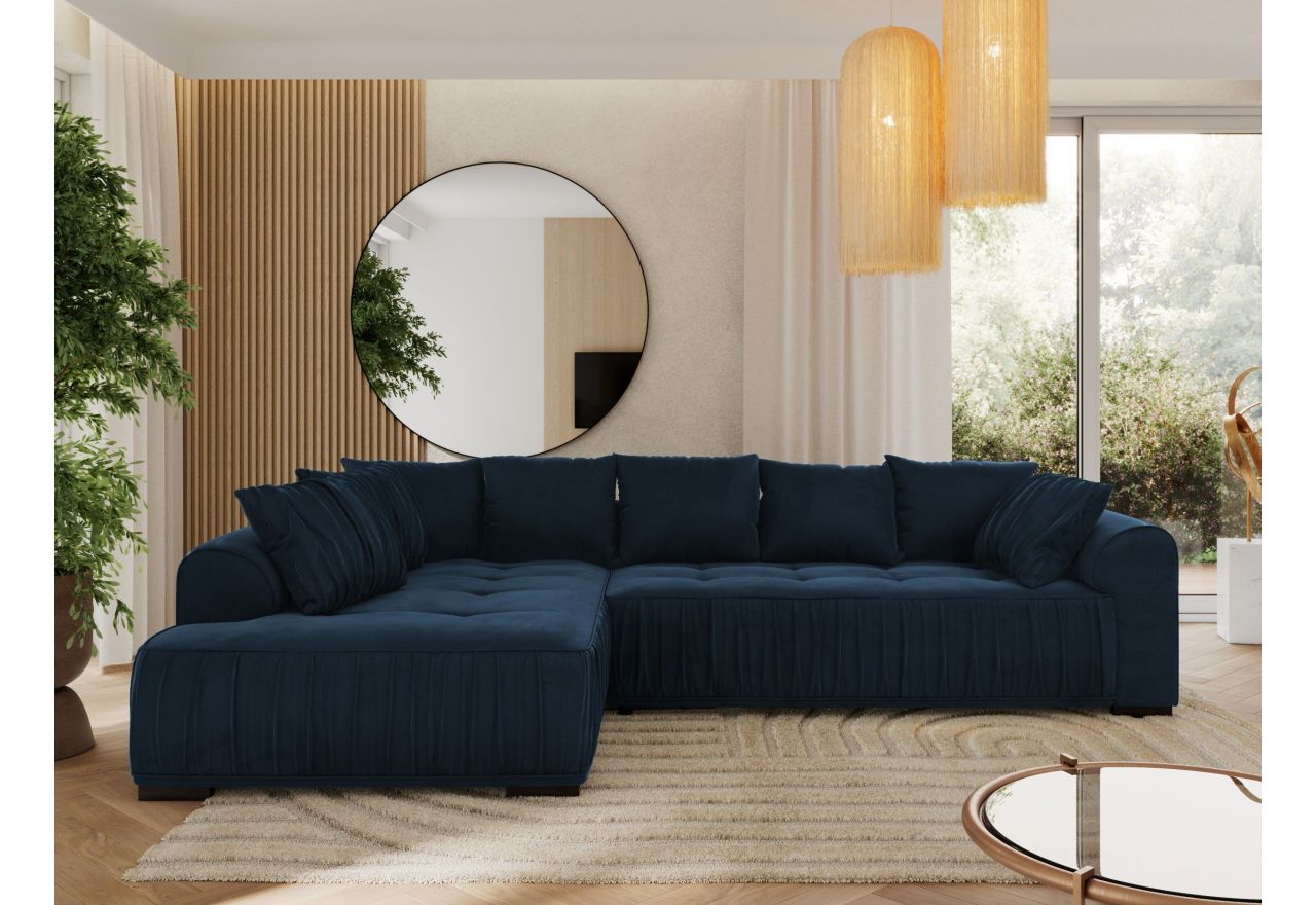 Narożnik ORTA L - strona lewa - ciemnoniebieski, welwet