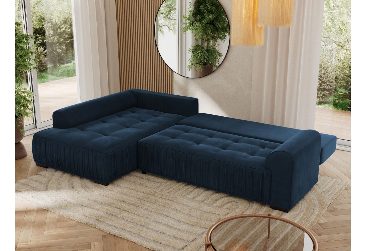 Narożnik ORTA L - strona lewa - ciemnoniebieski, welwet