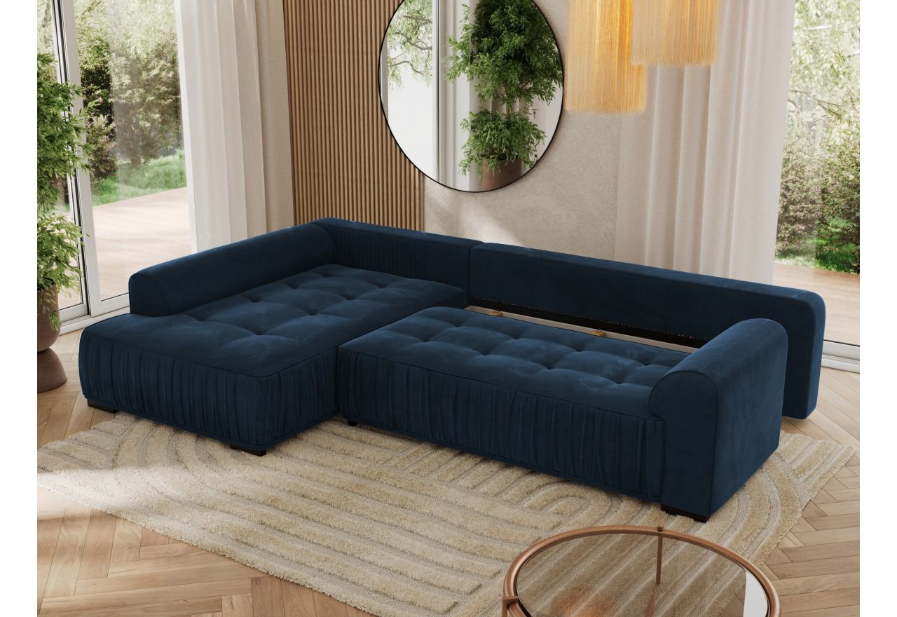 Narożnik ORTA L - strona lewa - ciemnoniebieski, welwet