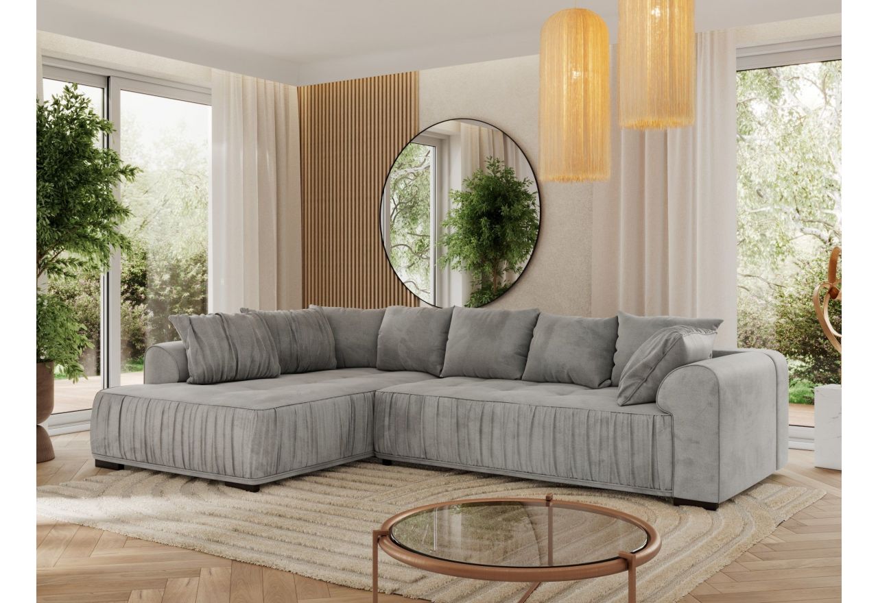 Narożnik ORTA L - strona lewa - jasnoszary, welwet