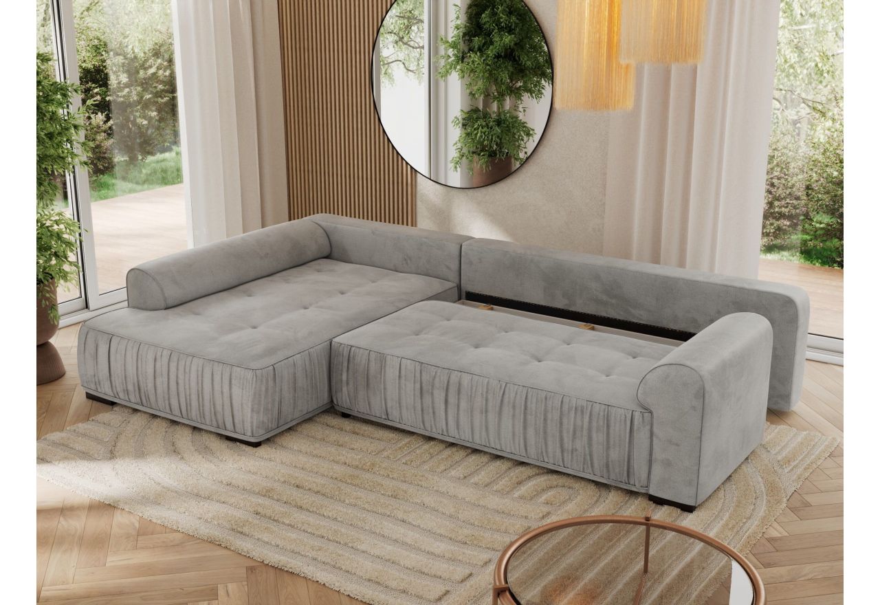 Narożnik ORTA L - strona lewa - jasnoszary, welwet