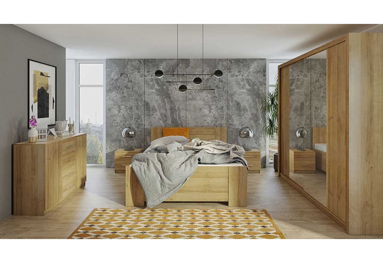 Zestaw mebli do sypialni w eleganckim stylu z szafą 220 oraz łóżkiem 160x200 - BERY Dąb Złoty