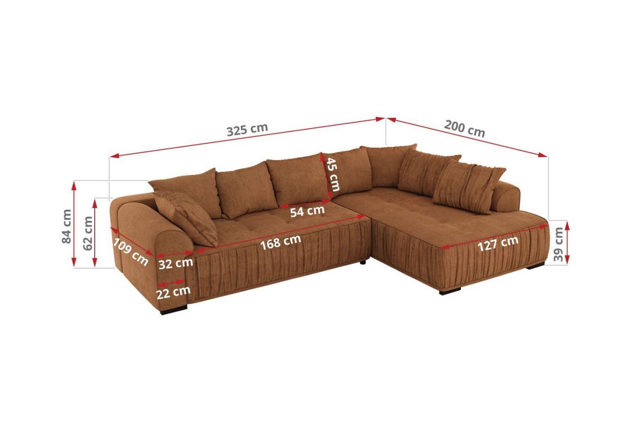 Narożnik ORTA L - strona prawa - pomarańczowy, struktura