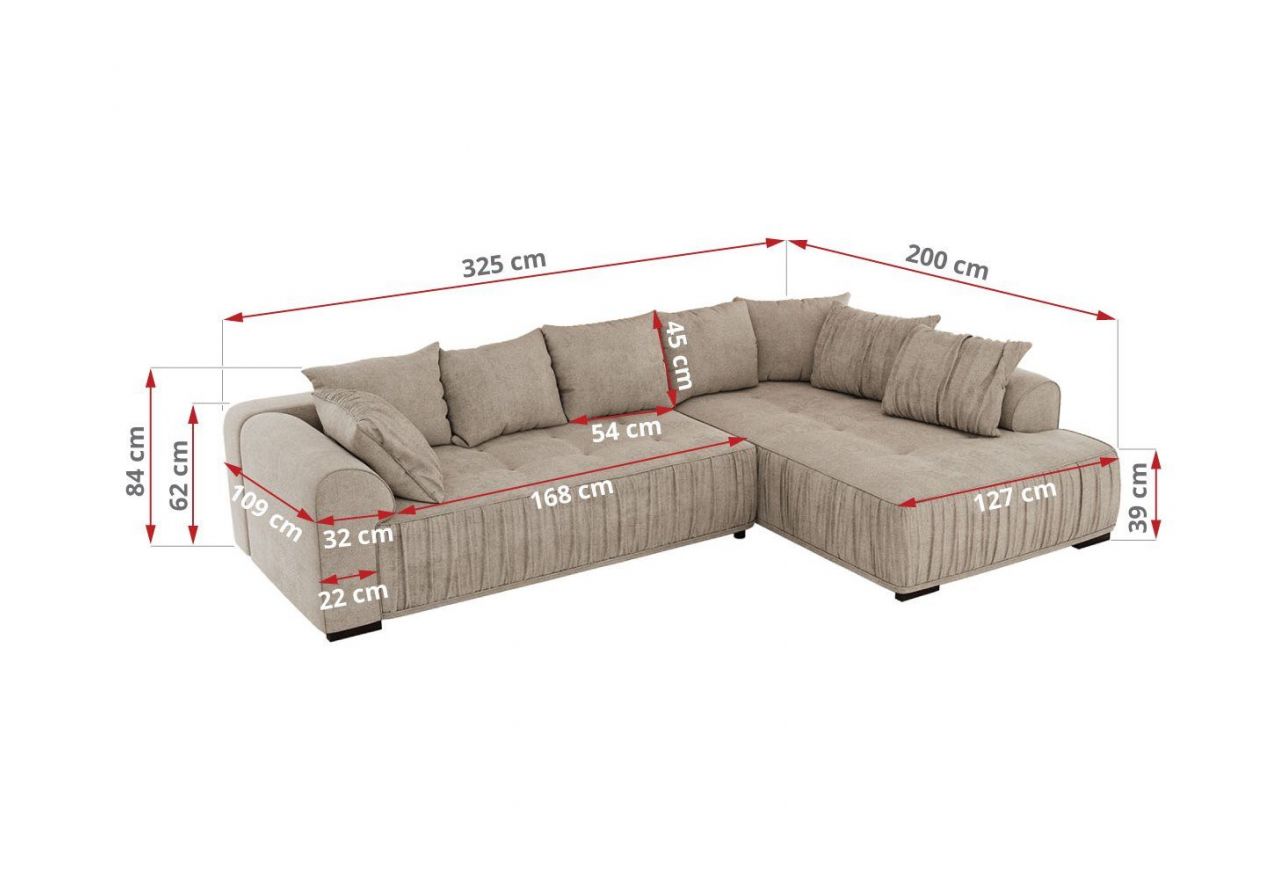 Narożnik ORTA L - strona prawa - beżowy, struktura