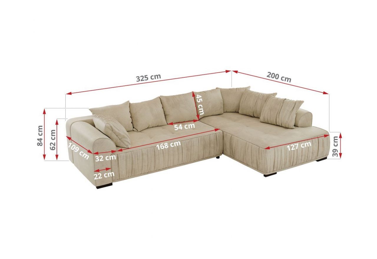 Narożnik ORTA L - strona prawa - beżowy, welwet