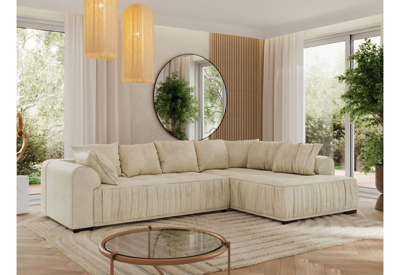 Narożnik ORTA L - strona prawa - beżowy, welwet