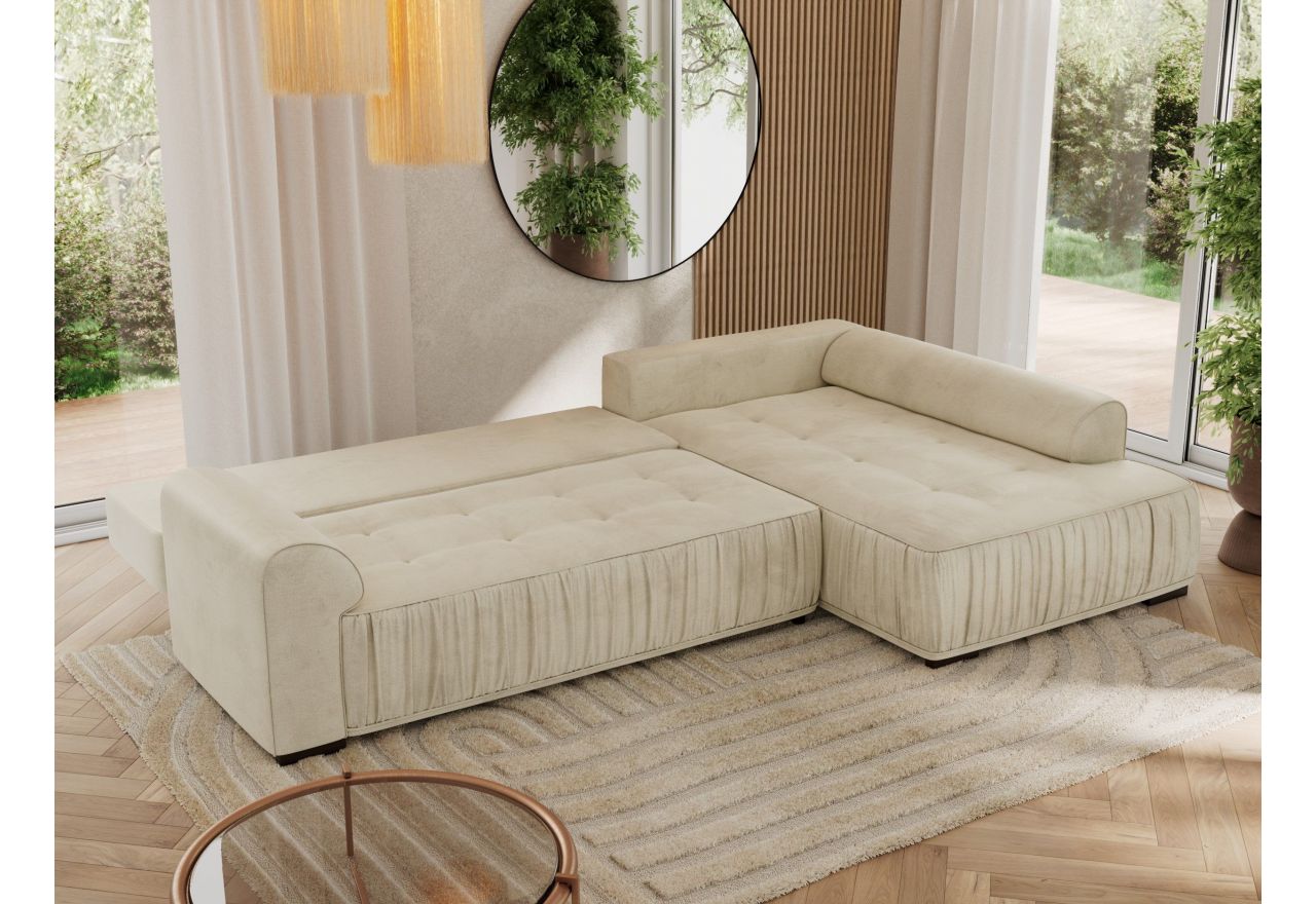 Narożnik ORTA L - strona prawa - beżowy, welwet
