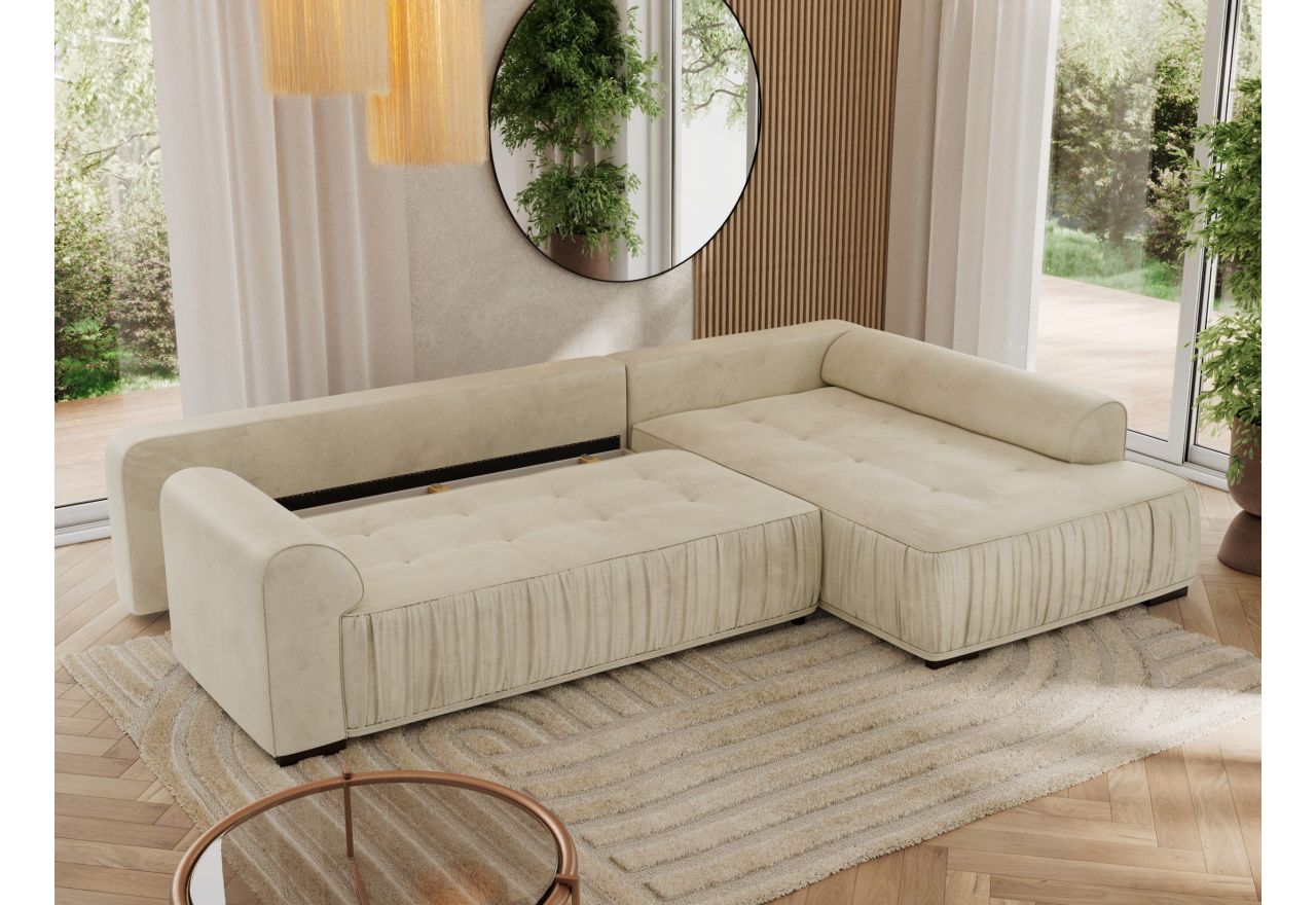 Narożnik ORTA L - strona prawa - beżowy, welwet