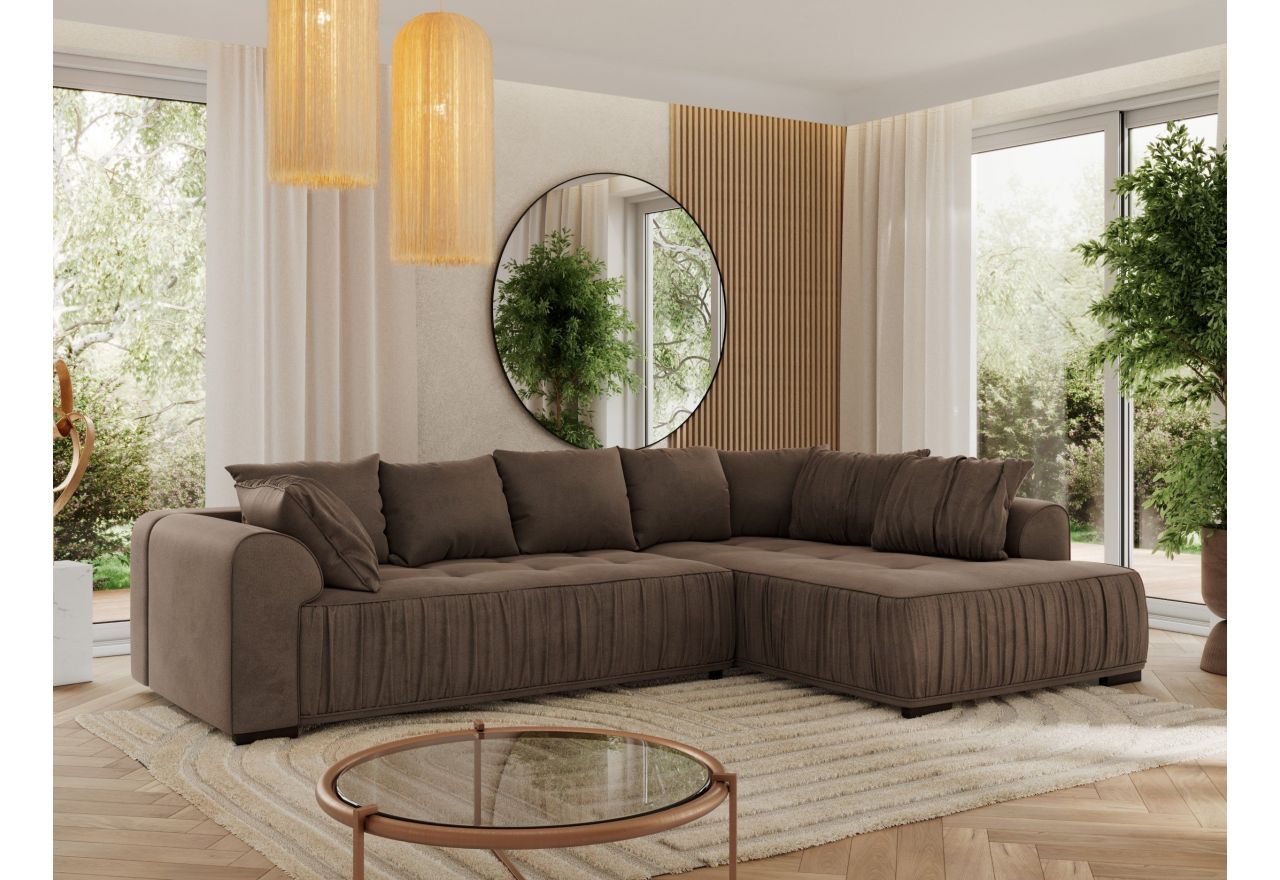 Narożnik ORTA L - strona prawa - brązowy, welwet