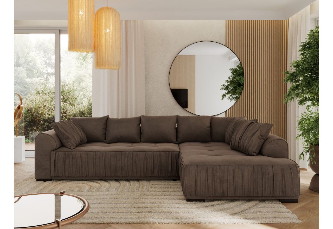 Narożnik ORTA L - strona prawa - brązowy, welwet