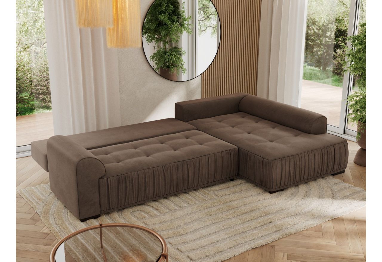 Narożnik ORTA L - strona prawa - brązowy, welwet