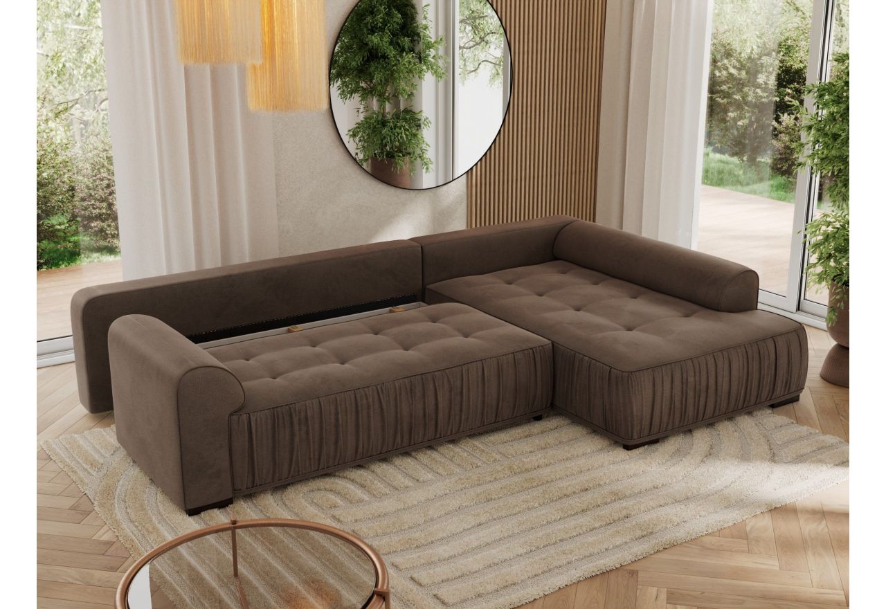 Narożnik ORTA L - strona prawa - brązowy, welwet