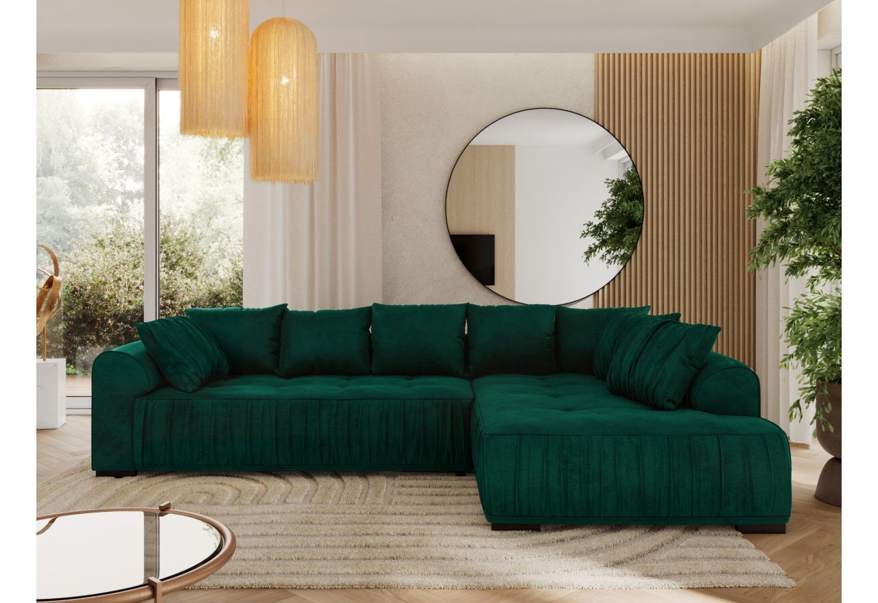 Narożnik ORTA L - strona prawa - ciemnozielony, welwet