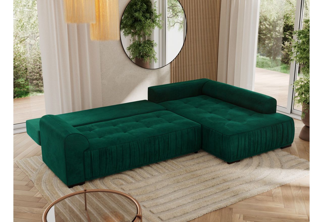 Narożnik ORTA L - strona prawa - ciemnozielony, welwet