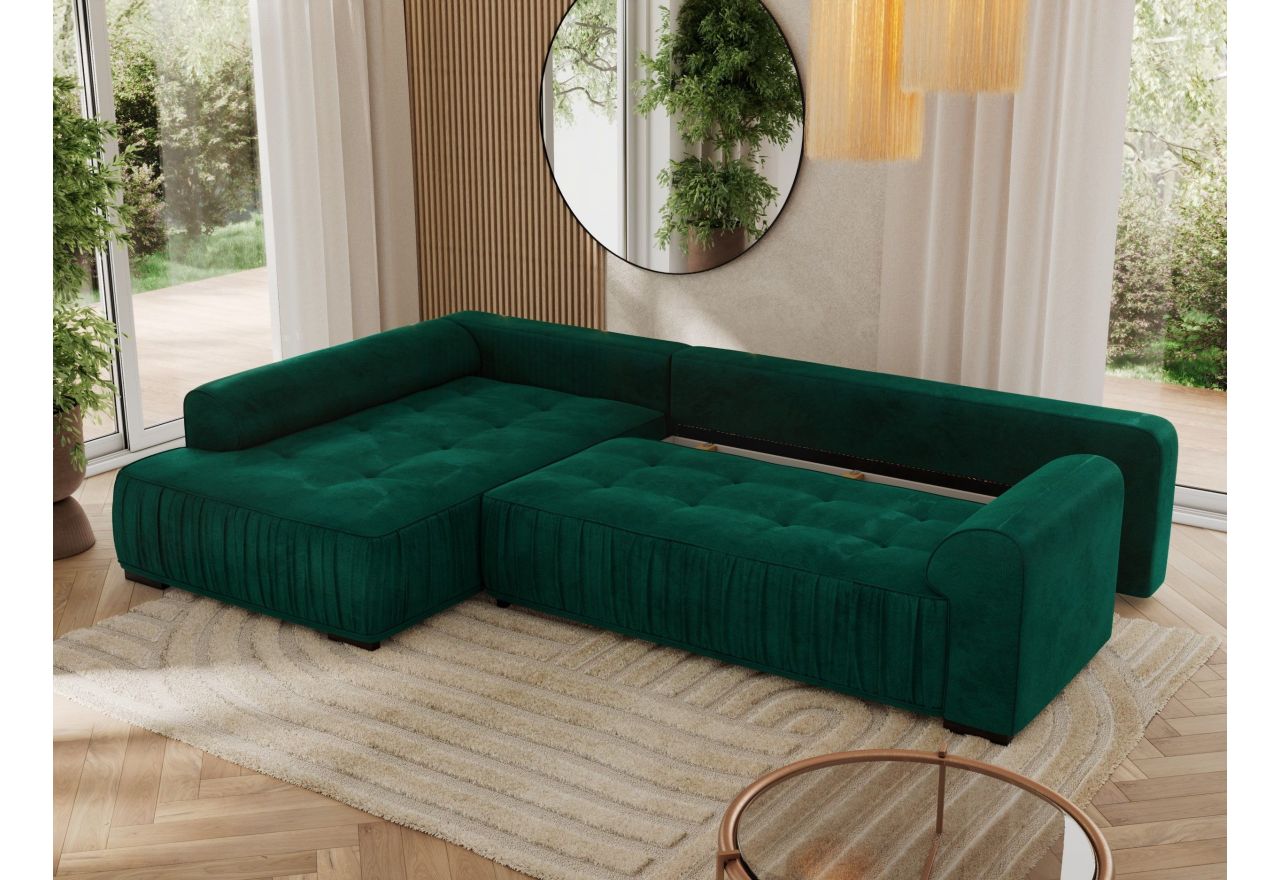 Narożnik ORTA L - strona prawa - ciemnozielony, welwet