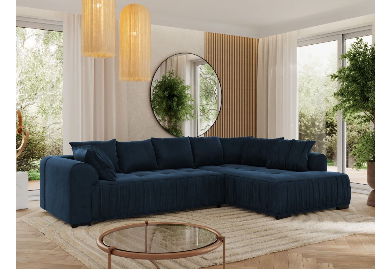 Narożnik ORTA L - strona prawa - ciemnoniebieski, welwet